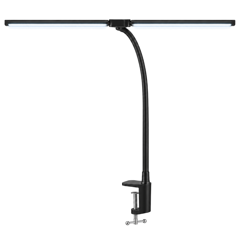 Lampe de bureau LED à pince, double tête et col de cygne flexible