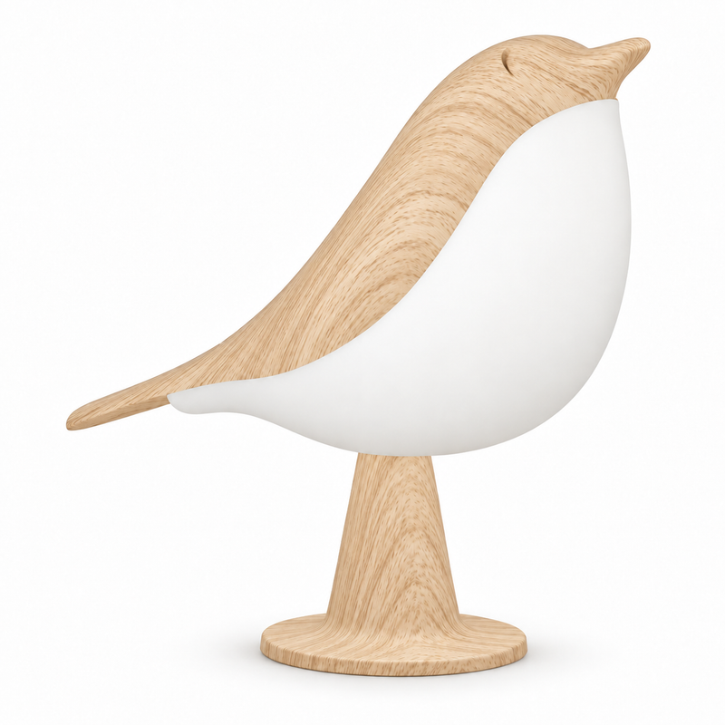 Lampe de bureau sans fil oiseau effet bois