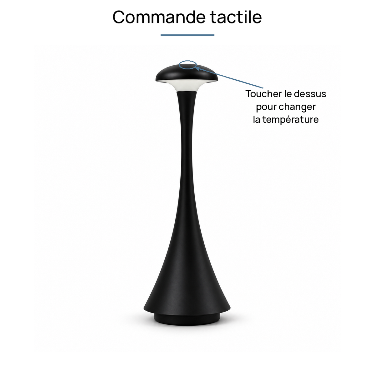 Lampe de bureau sans fil champignon long rechargeable à commande tactile