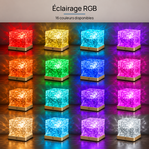 Lampe de bureau enfant cube rechargeable à reflets de vagues et télécommande