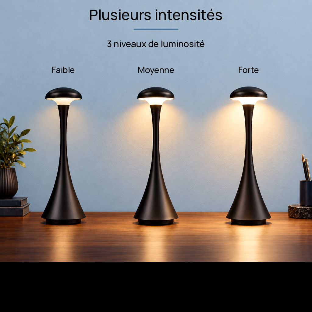 Lampe de bureau sans fil champignon long rechargeable à commande tactile