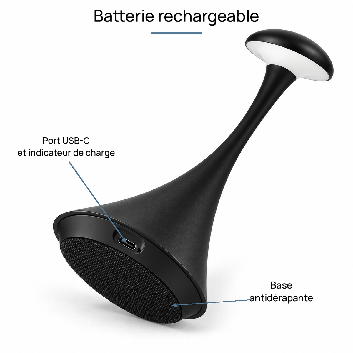 Lampe de bureau sans fil champignon long rechargeable à commande tactile