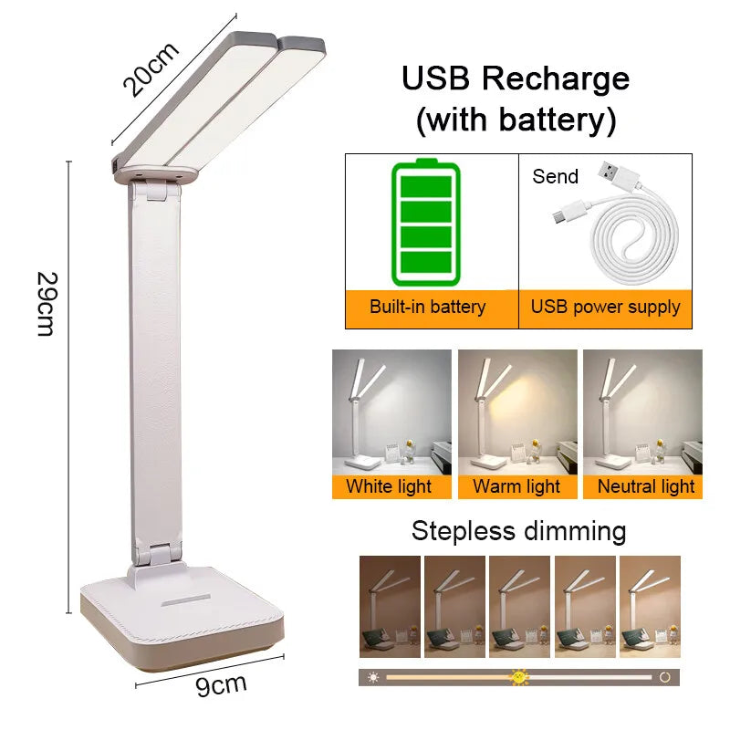 Lampe de bureau enfant pliable rechargeable à double barre LED