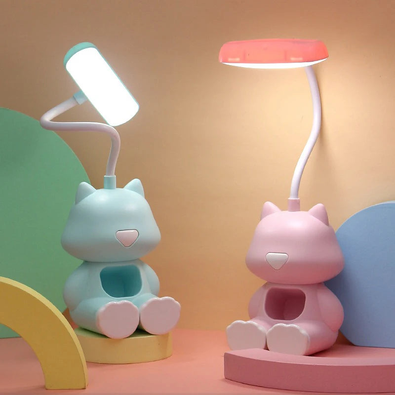 Lampe de bureau enfant chat rechargeable avec support téléphone