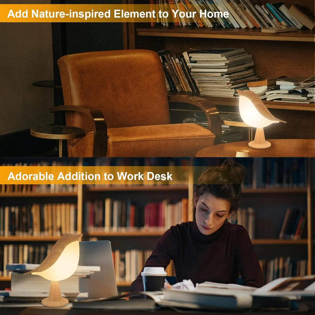 Lampe de bureau sans fil oiseau effet bois