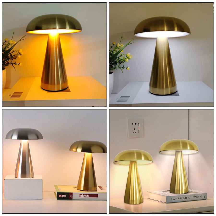 Lampe de bureau sans fil champignon rétro en métal