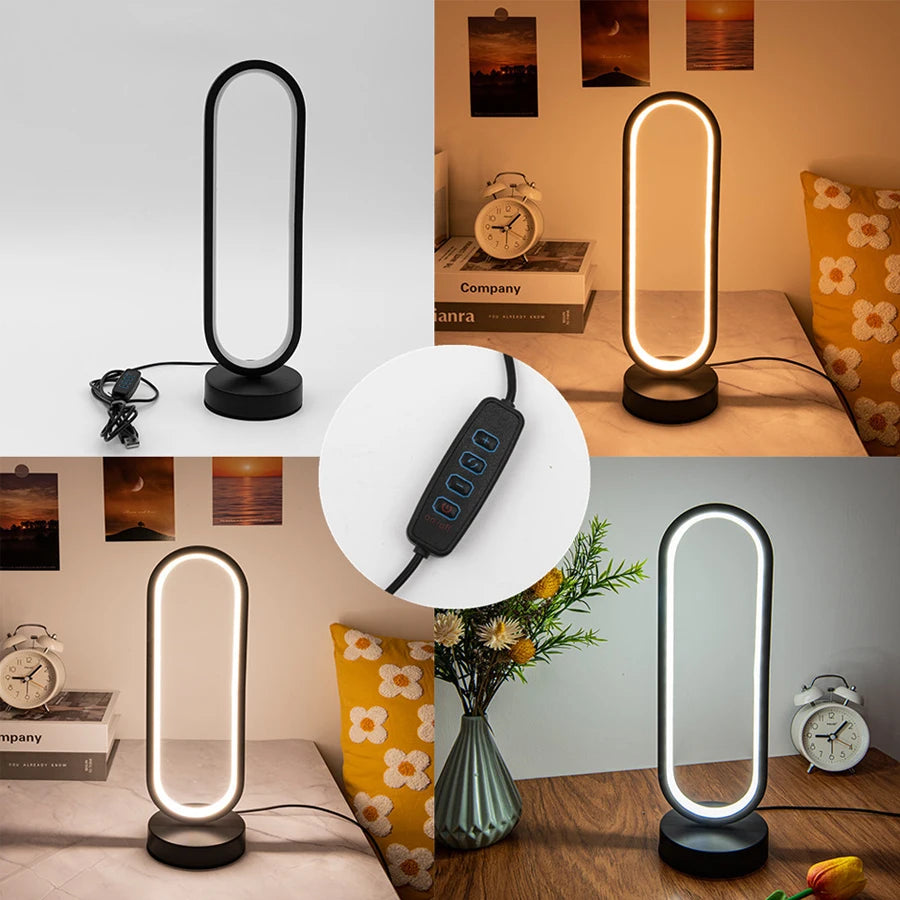 Lampe de bureau LED anneau noir avec 3 teintes