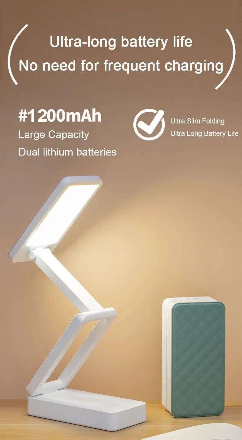 Lampe de bureau sans fil pliable rechargeable à tête orientable