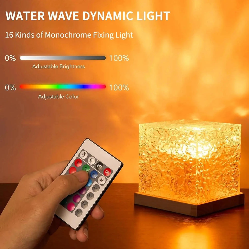 Lampe de bureau enfant cube rechargeable à reflets de vagues et télécommande