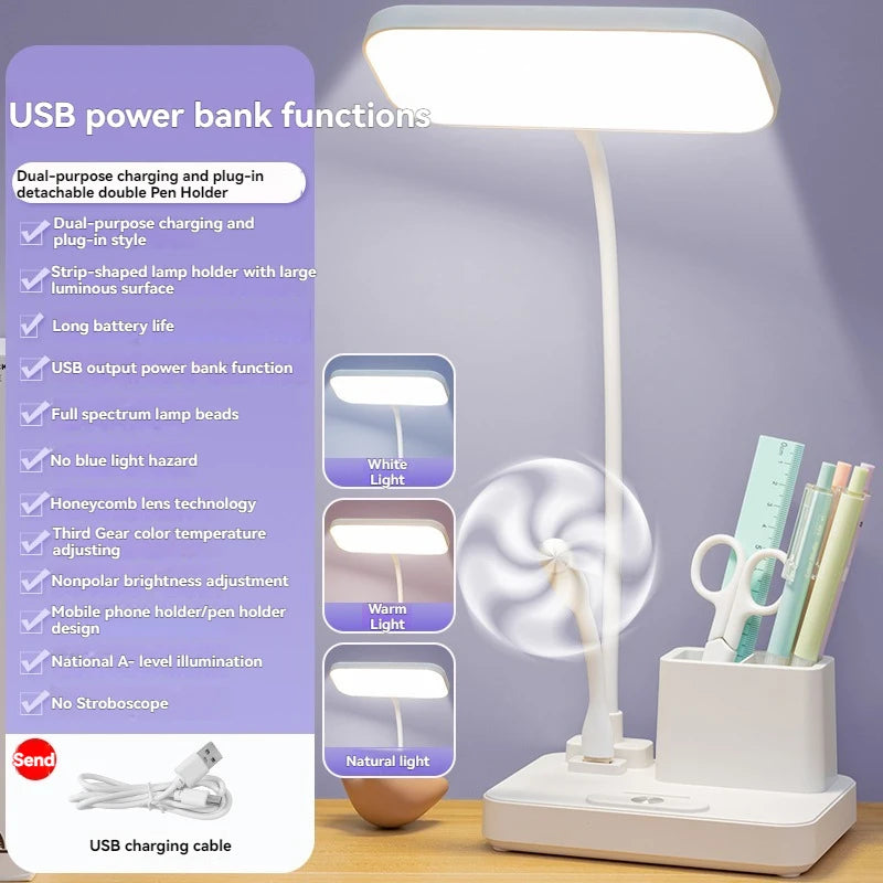Lampe de bureau enfant rechargeable blanche avec pot à crayons et bras flexible
