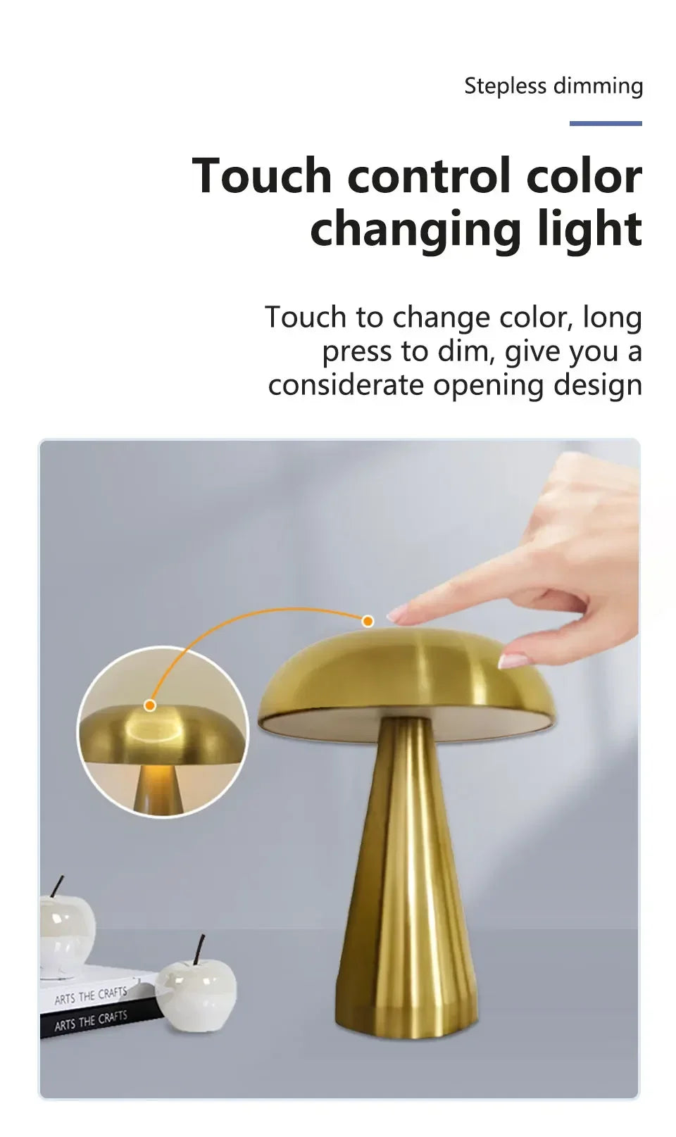 Lampe de bureau sans fil champignon rétro en métal