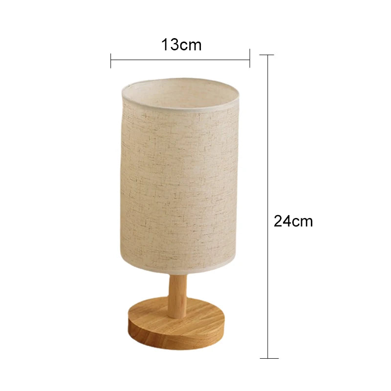 Lampe de bureau LED abat-jour en tissu et pied en bois, 3 teintes