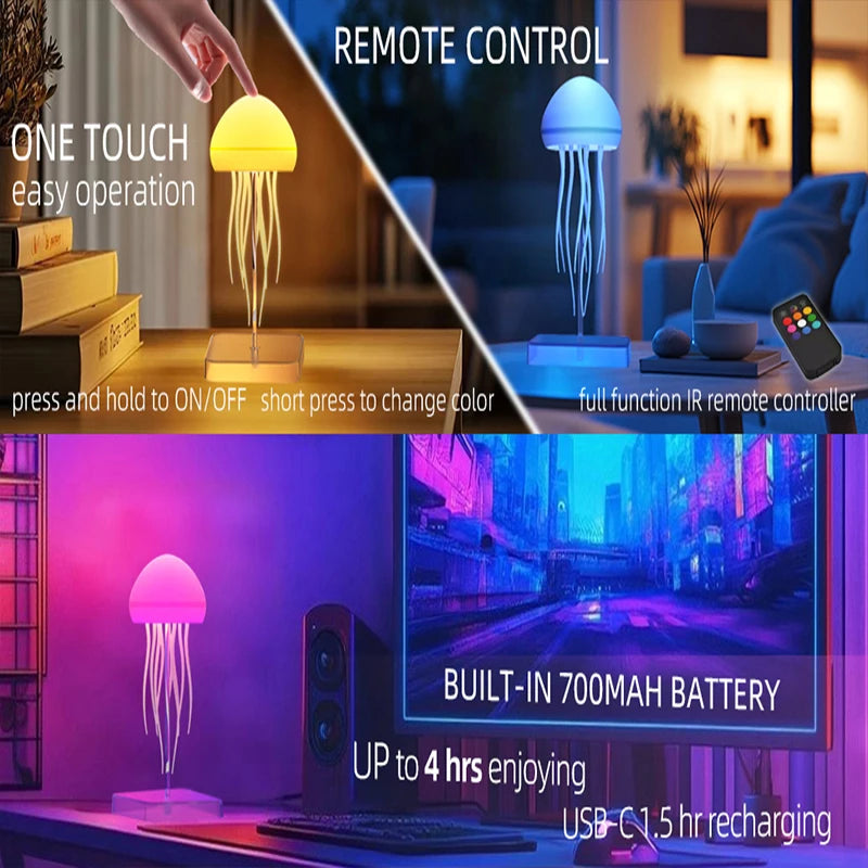 Lampe de bureau enfant méduse rechargeable à lumière colorée et télécommande