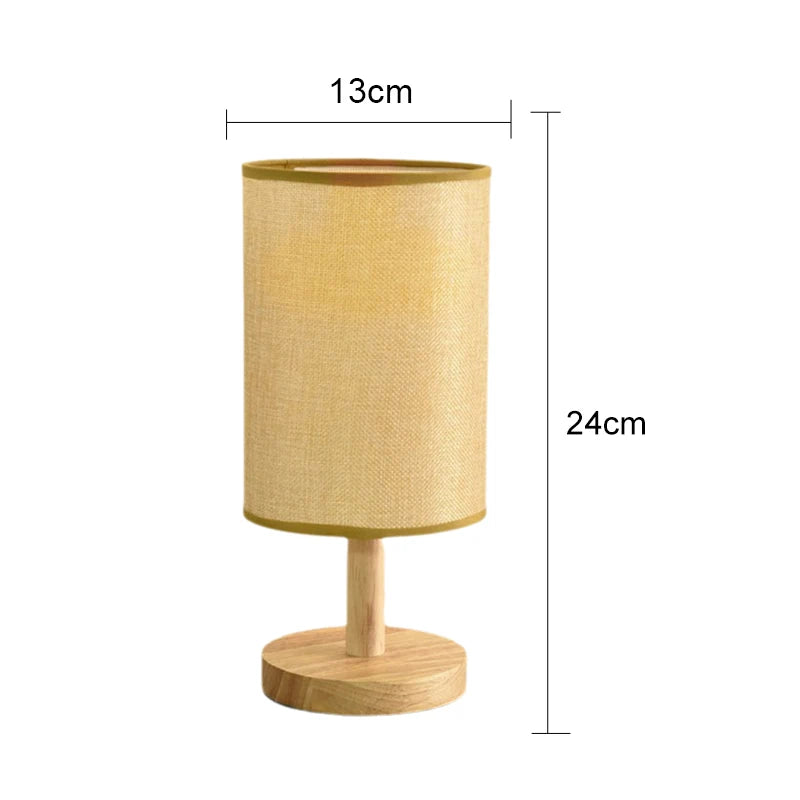 Lampe de bureau LED abat-jour en tissu et pied en bois, 3 teintes