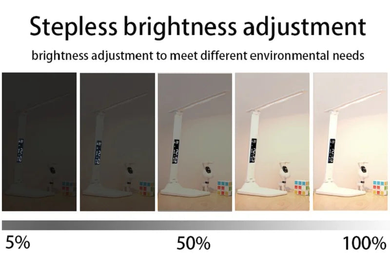 Lampe de bureau LED pliable avec écran horloge et température