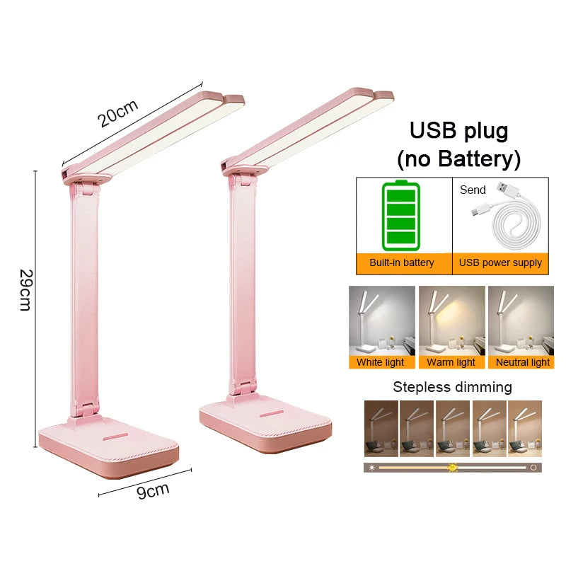 Lampe de bureau enfant pliable rechargeable à double barre LED