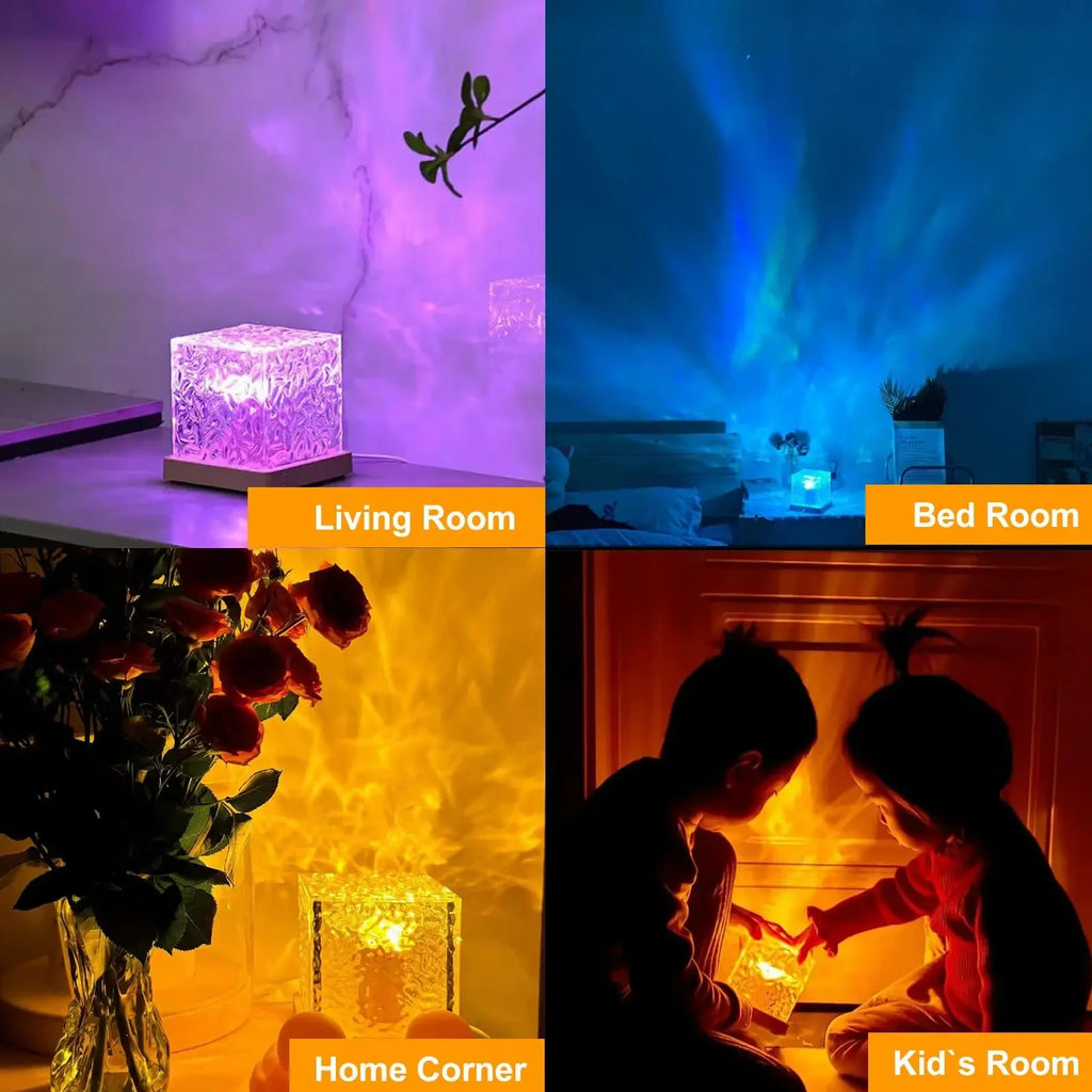Lampe de bureau enfant cube rechargeable à reflets de vagues et télécommande