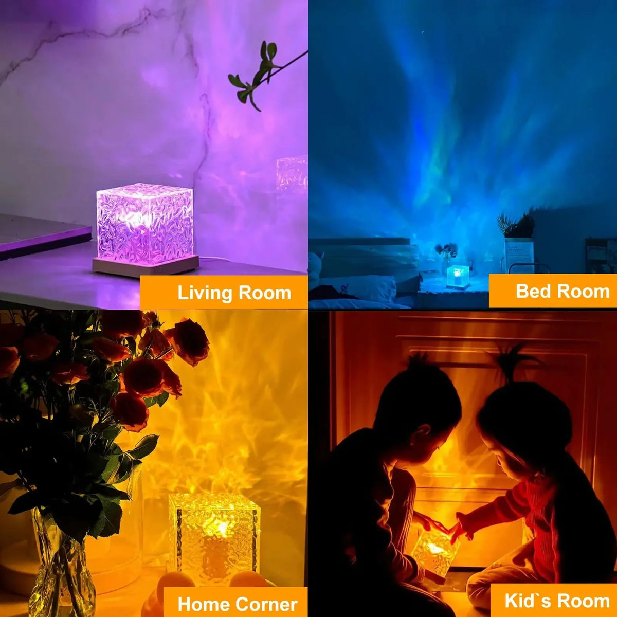 Lampe de bureau enfant cube rechargeable à reflets de vagues et télécommande
