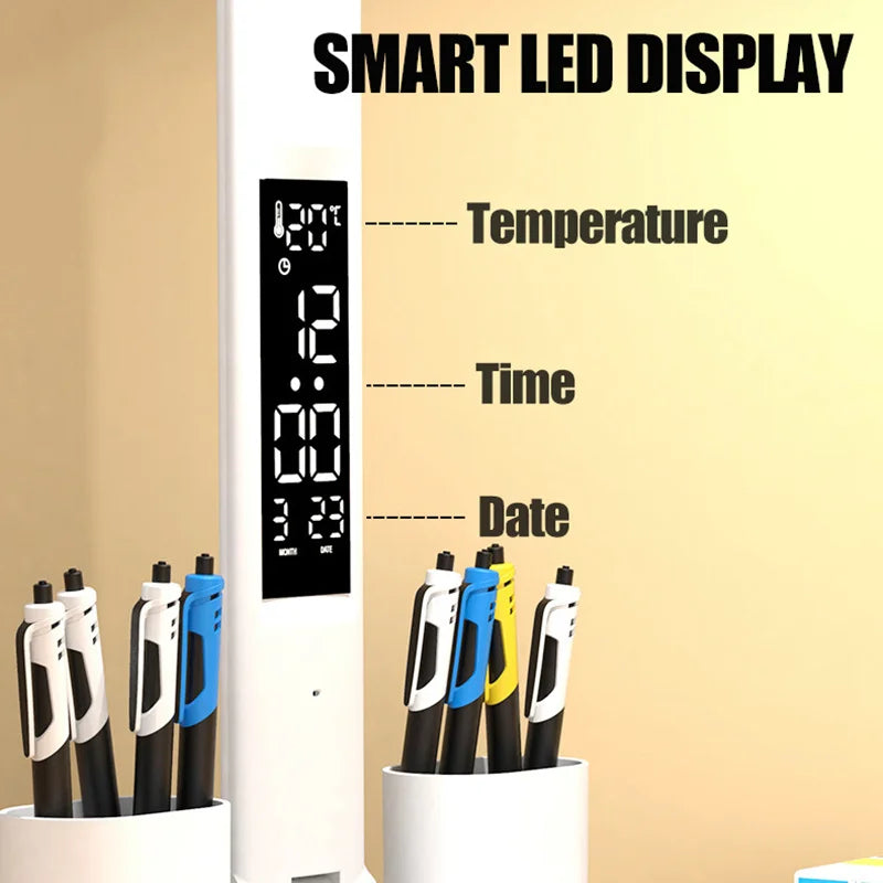 Lampe de bureau enfant à 4 bras lumineux avec ventilateur et horloge
