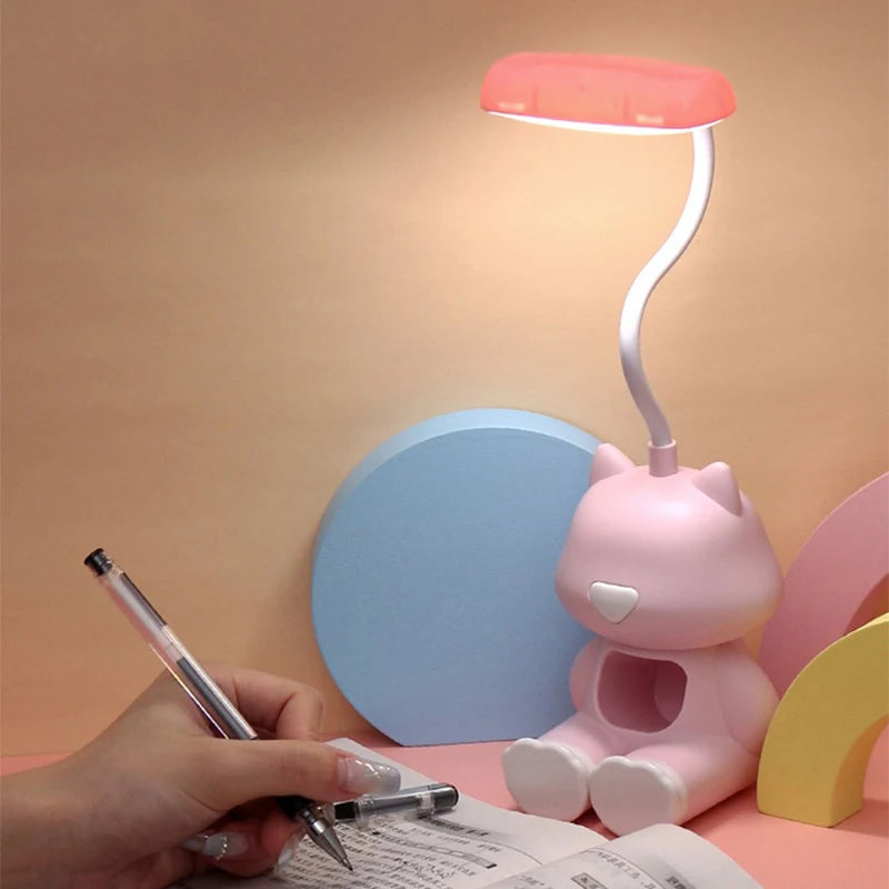 Lampe de bureau enfant chat rechargeable avec support téléphone