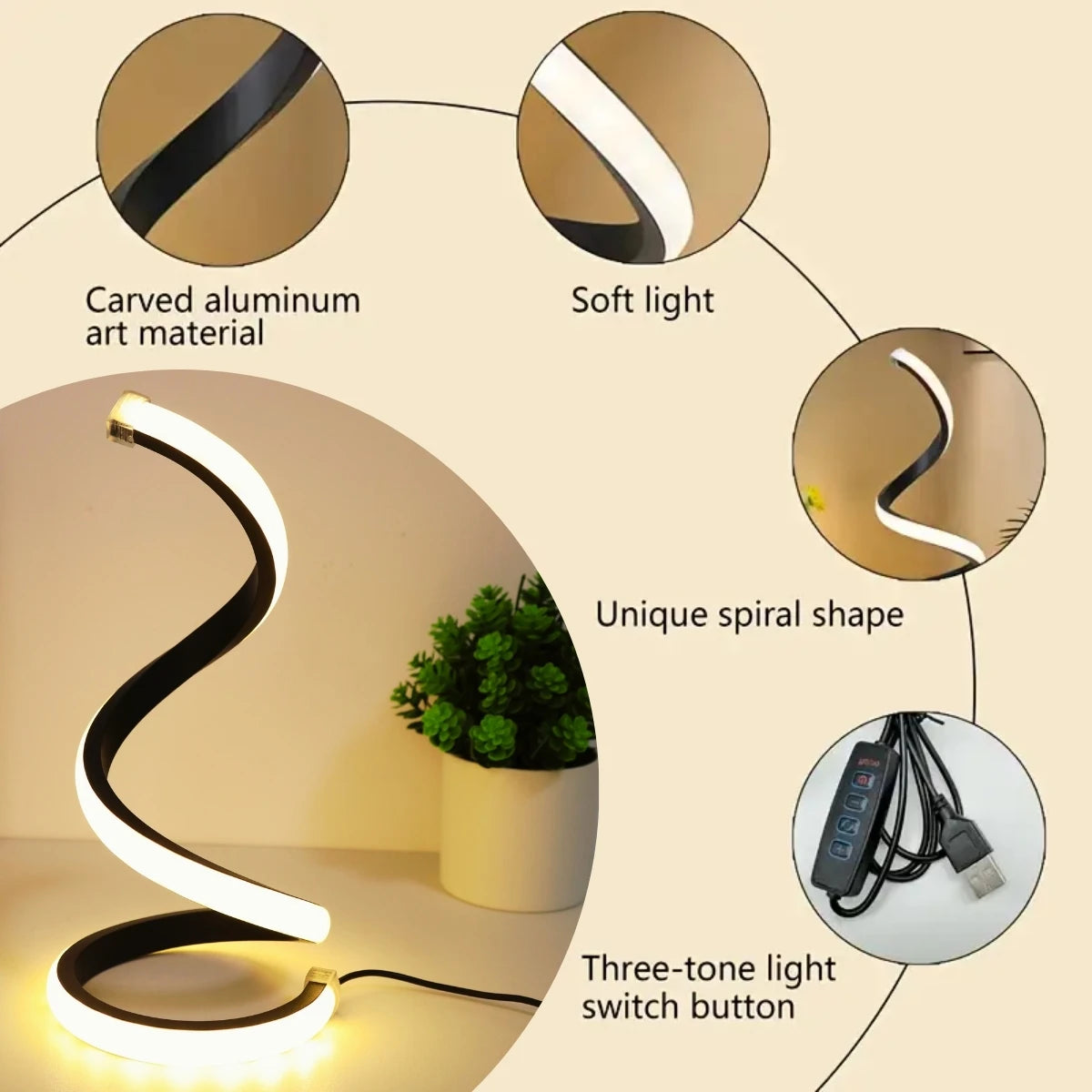 Lampe de bureau LED spirale
