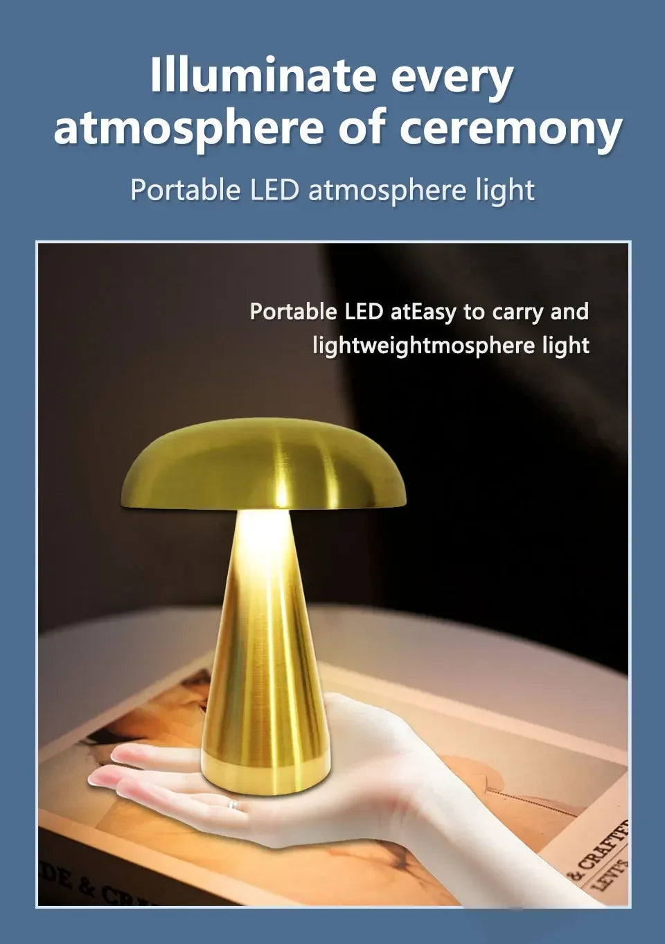 Lampe de bureau sans fil champignon rétro en métal