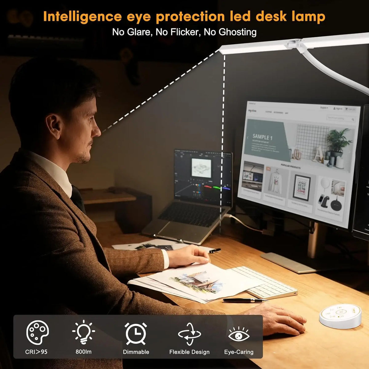 Lampe de bureau LED à pince, double tête et col de cygne flexible