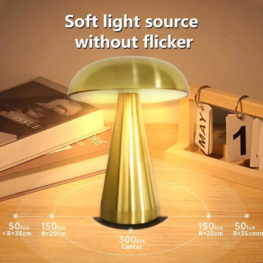 Lampe de bureau sans fil champignon rétro en métal
