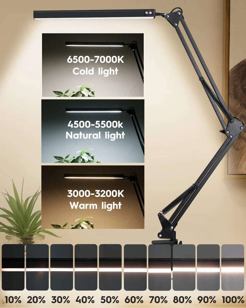 Lampe de bureau LED à pince avec bras articulé