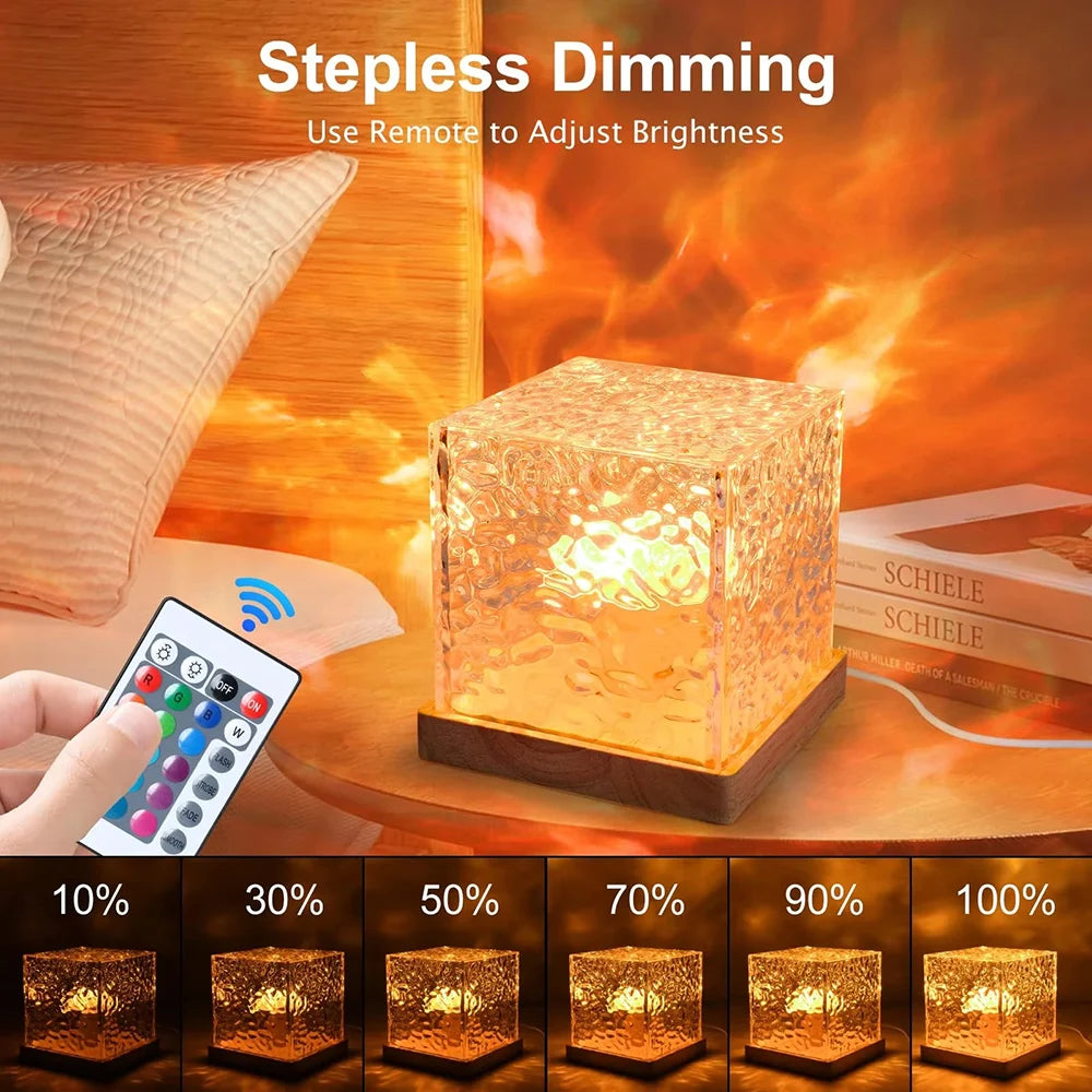 Lampe de bureau enfant cube rechargeable à reflets de vagues et télécommande