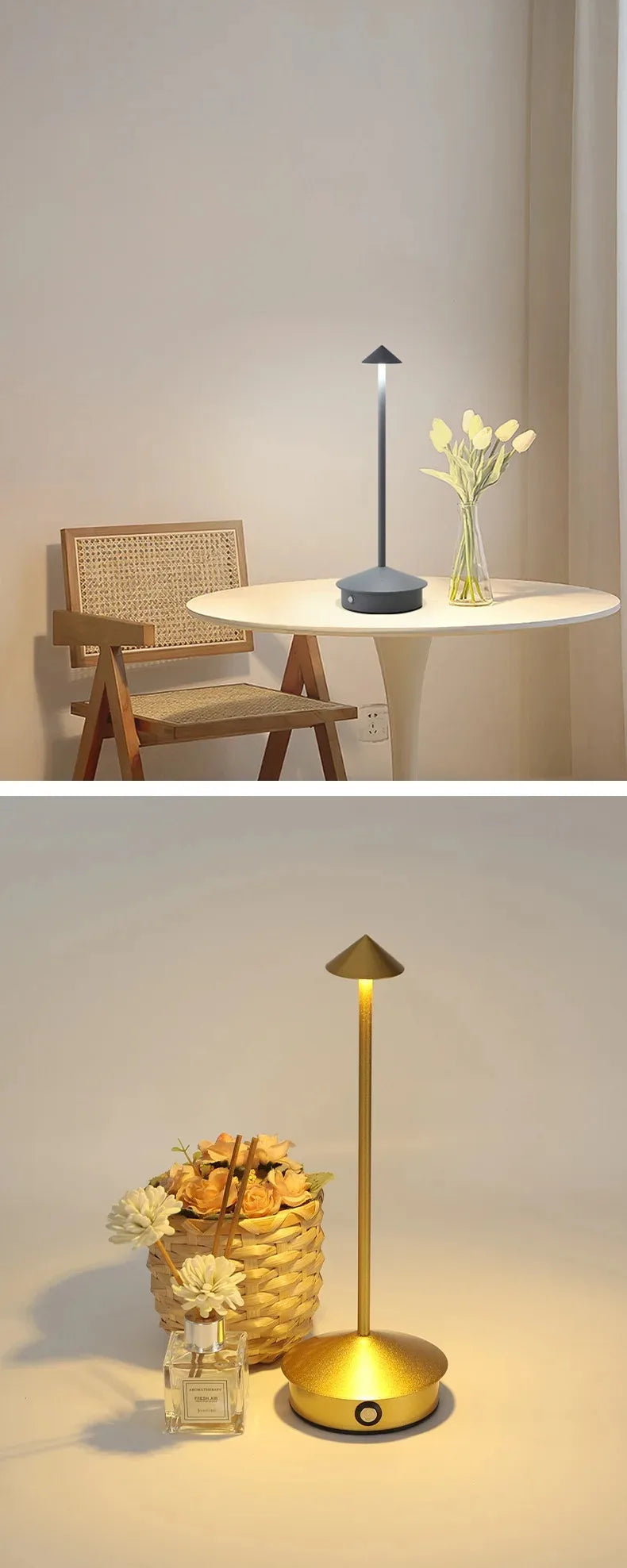 Lampe de bureau sans fil en métal à chapeau conique, rechargeable