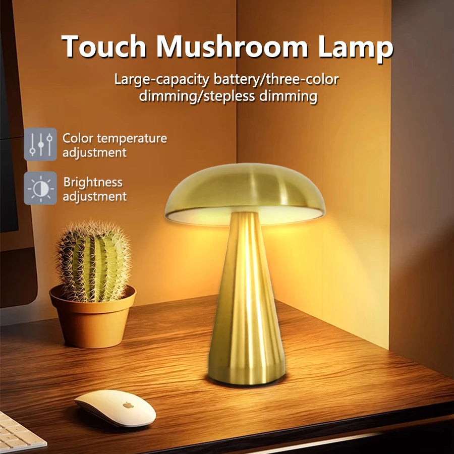Lampe de bureau sans fil champignon rétro en métal