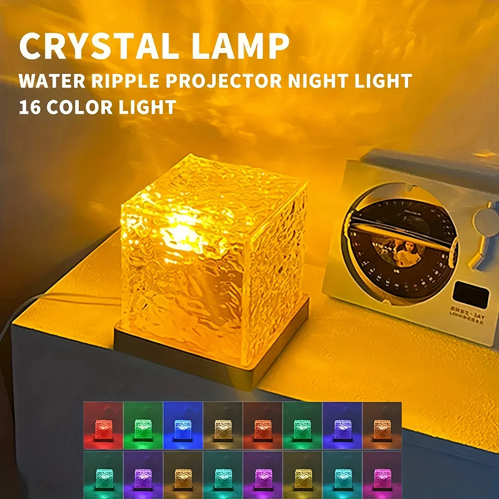 Lampe de bureau enfant cube rechargeable à reflets de vagues et télécommande