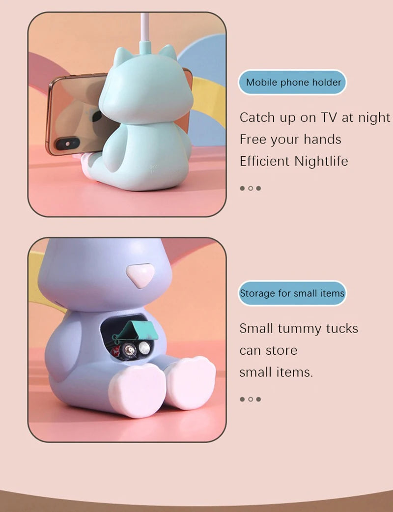 Lampe de bureau enfant chat rechargeable avec support téléphone