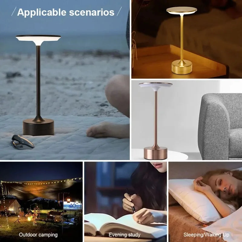 Lampe de bureau sans fil tactile en métal à tête ronde, 3 teintes de blanc