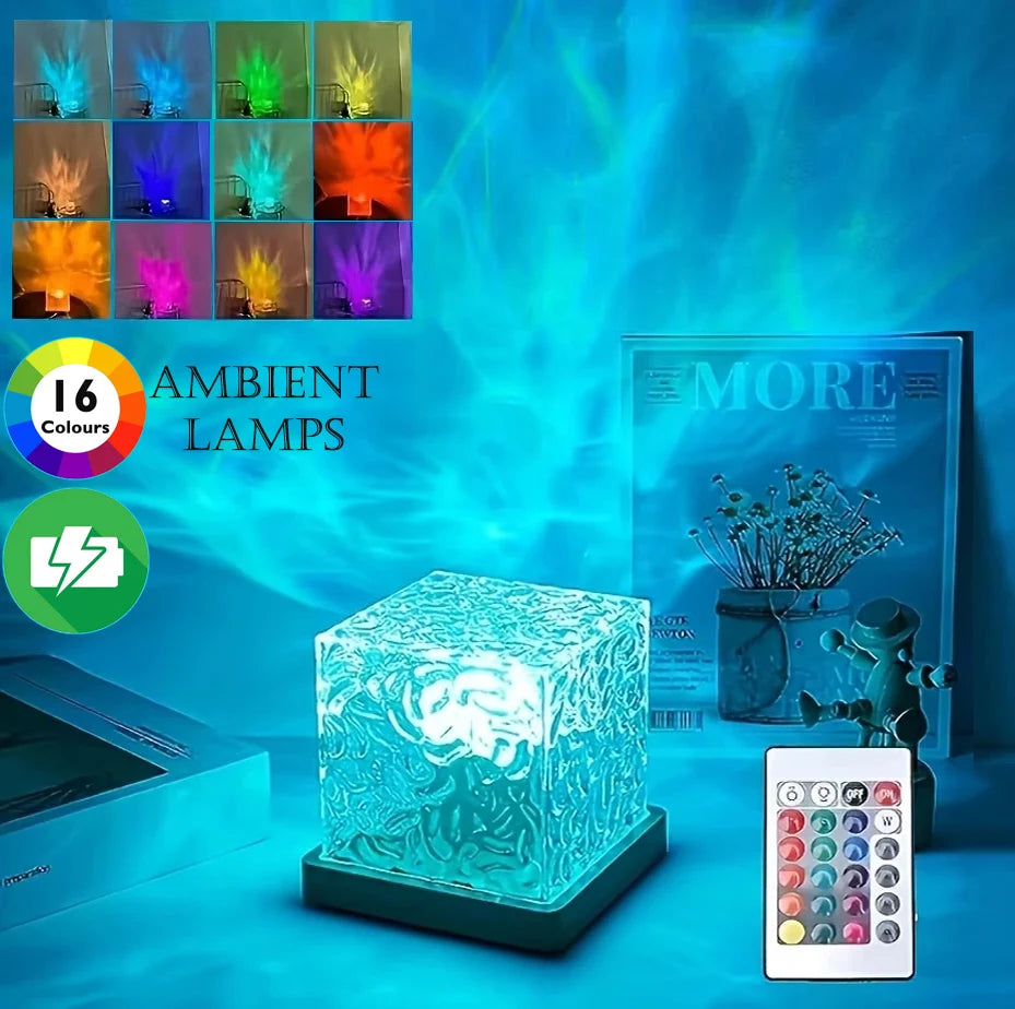 Lampe de bureau enfant cube rechargeable à reflets de vagues et télécommande