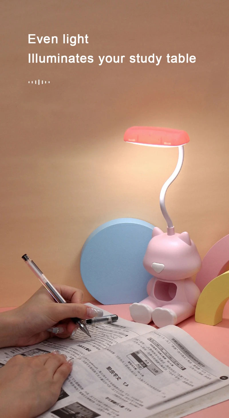 Lampe de bureau enfant chat rechargeable avec support téléphone