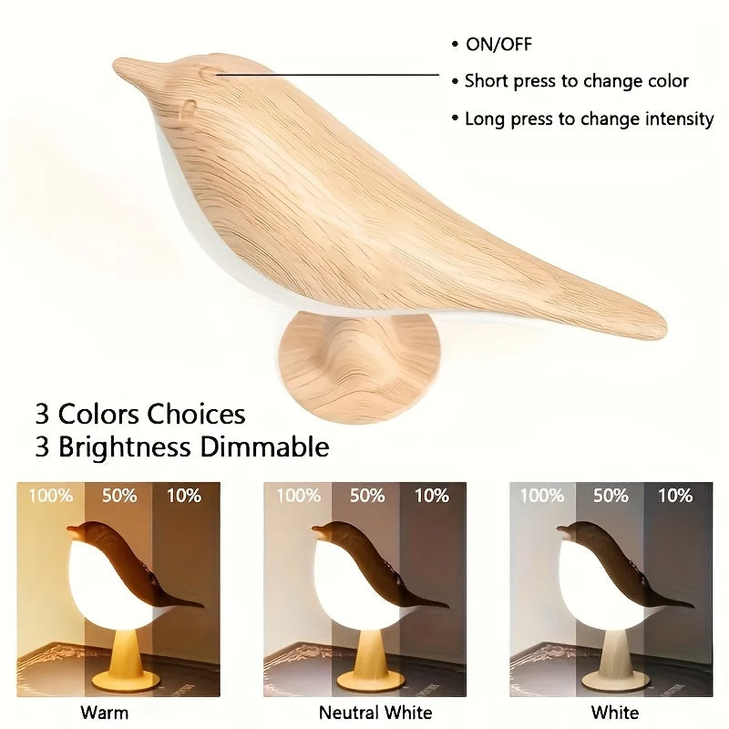 Lampe de bureau sans fil oiseau effet bois