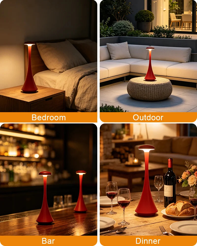 Lampe de bureau sans fil champignon rechargeable à commande tactile