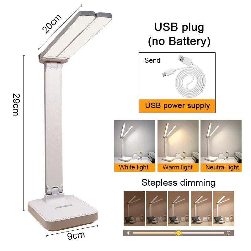 Lampe de bureau enfant pliable rechargeable à double barre LED
