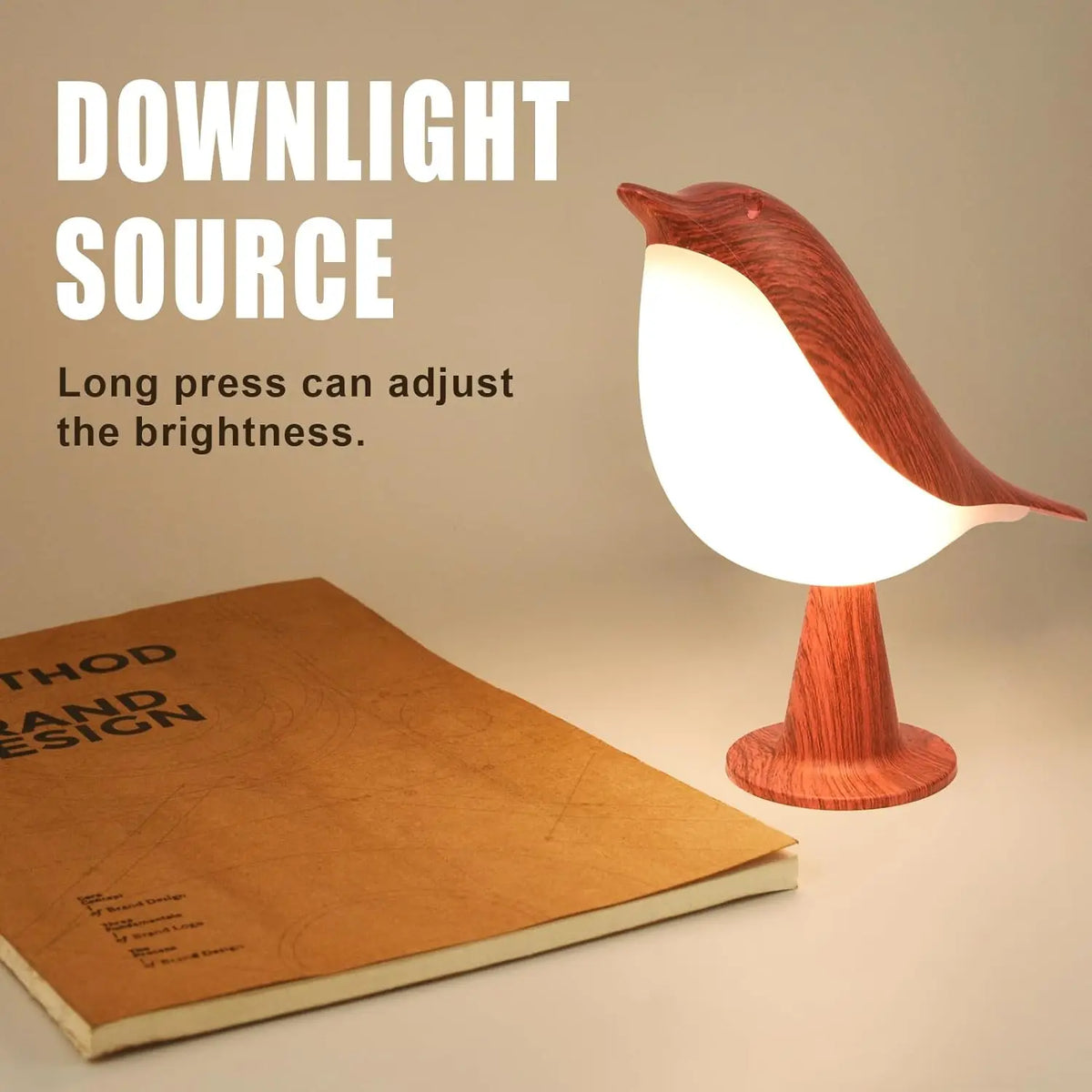 Lampe de bureau sans fil oiseau effet bois