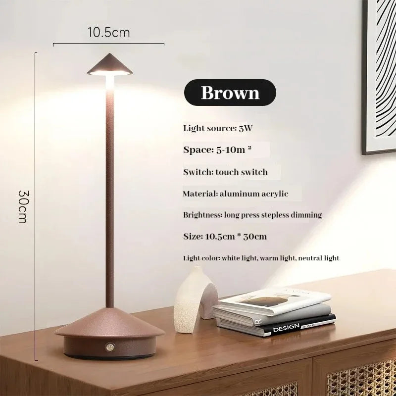Lampe de bureau sans fil en métal à chapeau conique, rechargeable