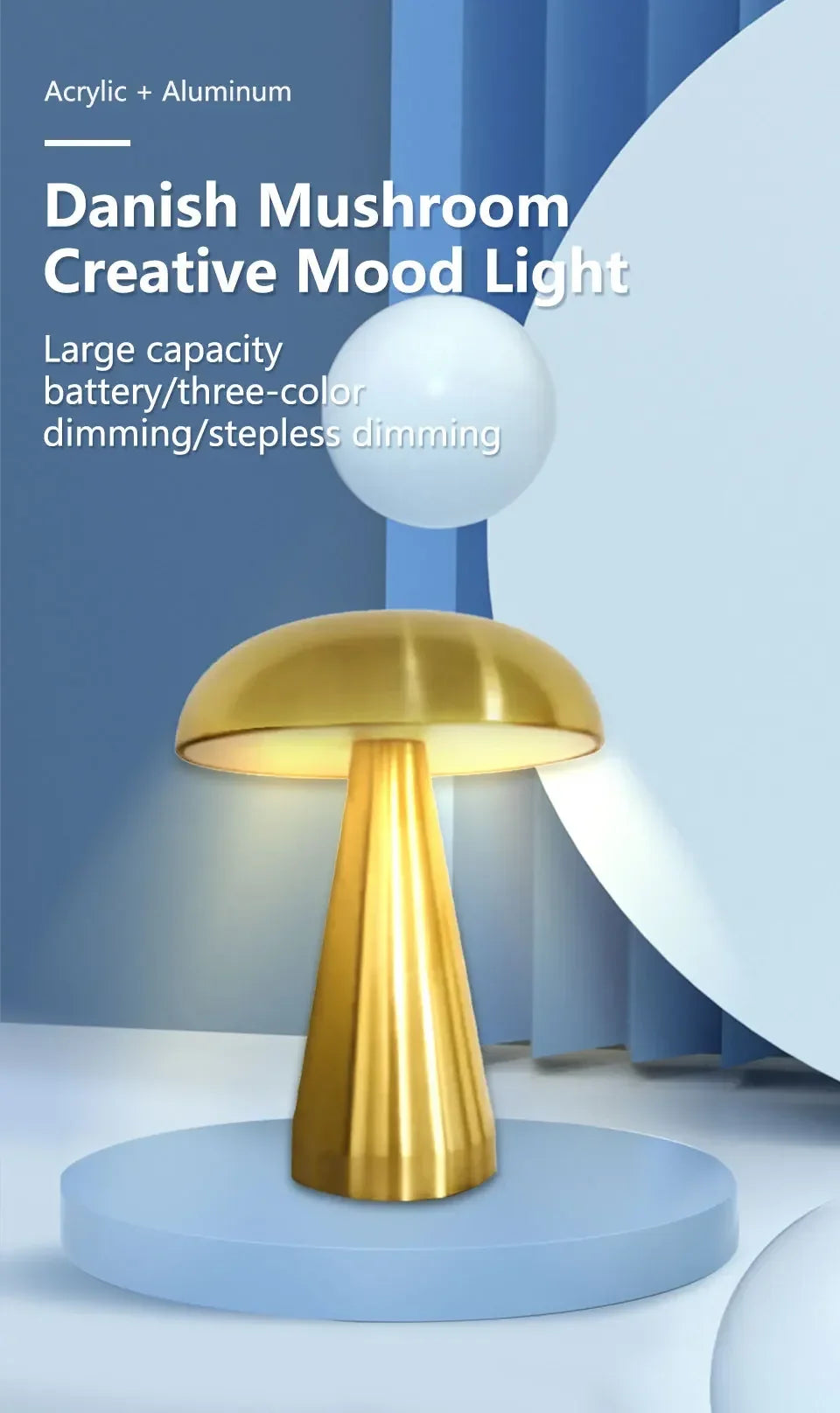 Lampe de bureau sans fil champignon rétro en métal