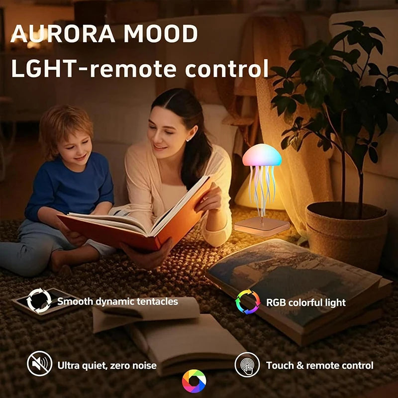Lampe de bureau enfant méduse rechargeable à lumière colorée et télécommande