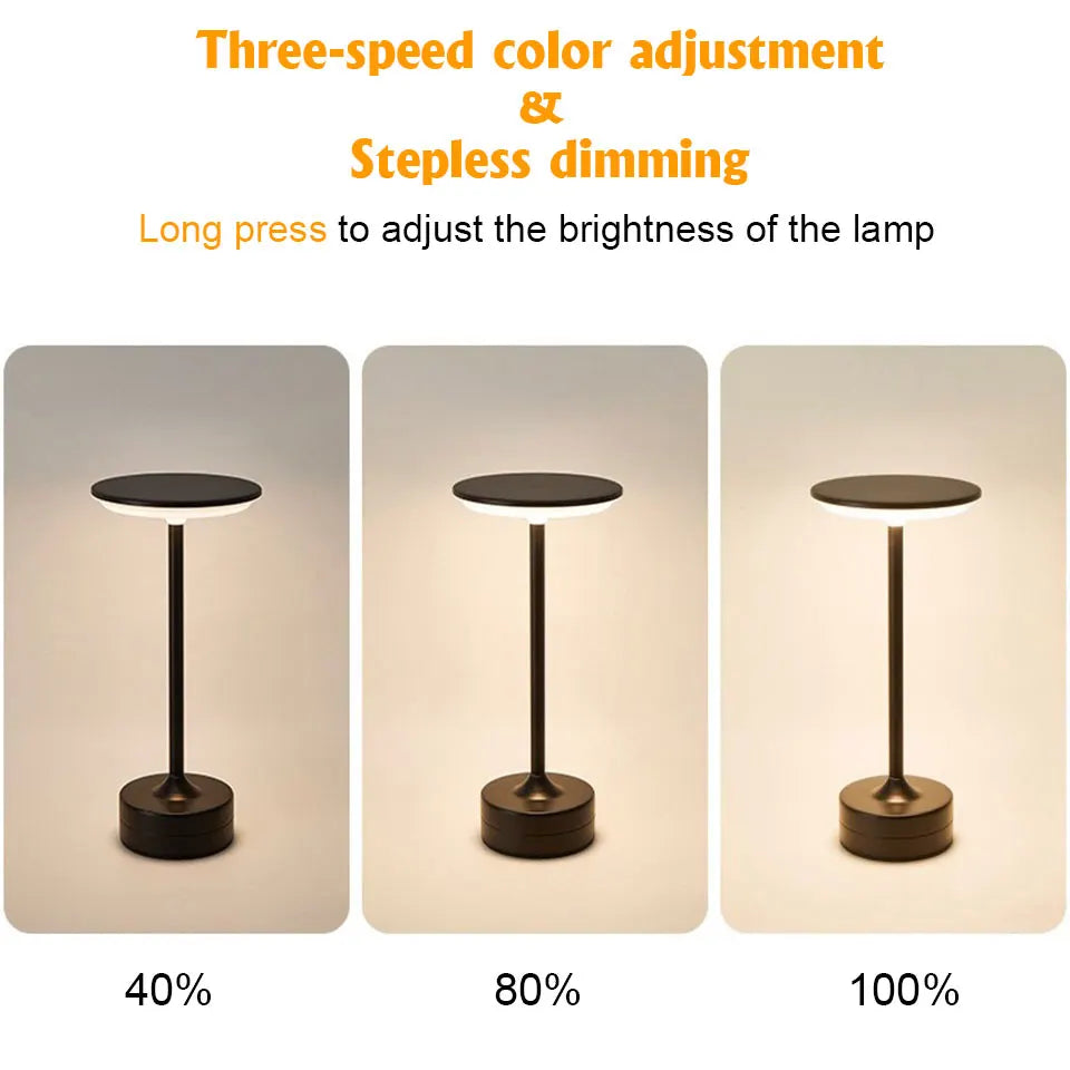 Lampe de bureau sans fil tactile en métal à tête ronde, 3 teintes de blanc