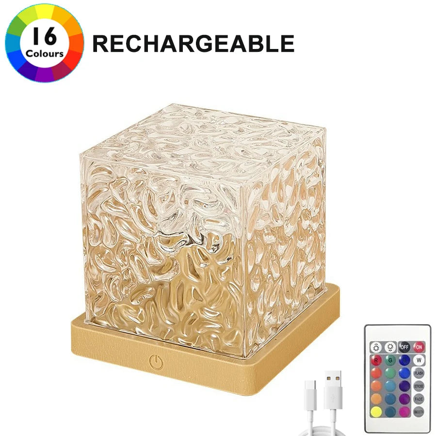 Lampe de bureau enfant cube rechargeable à reflets de vagues et télécommande