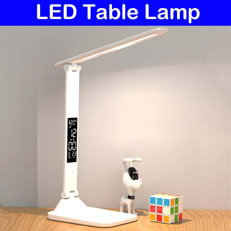 Lampe de bureau LED pliable avec écran horloge et température