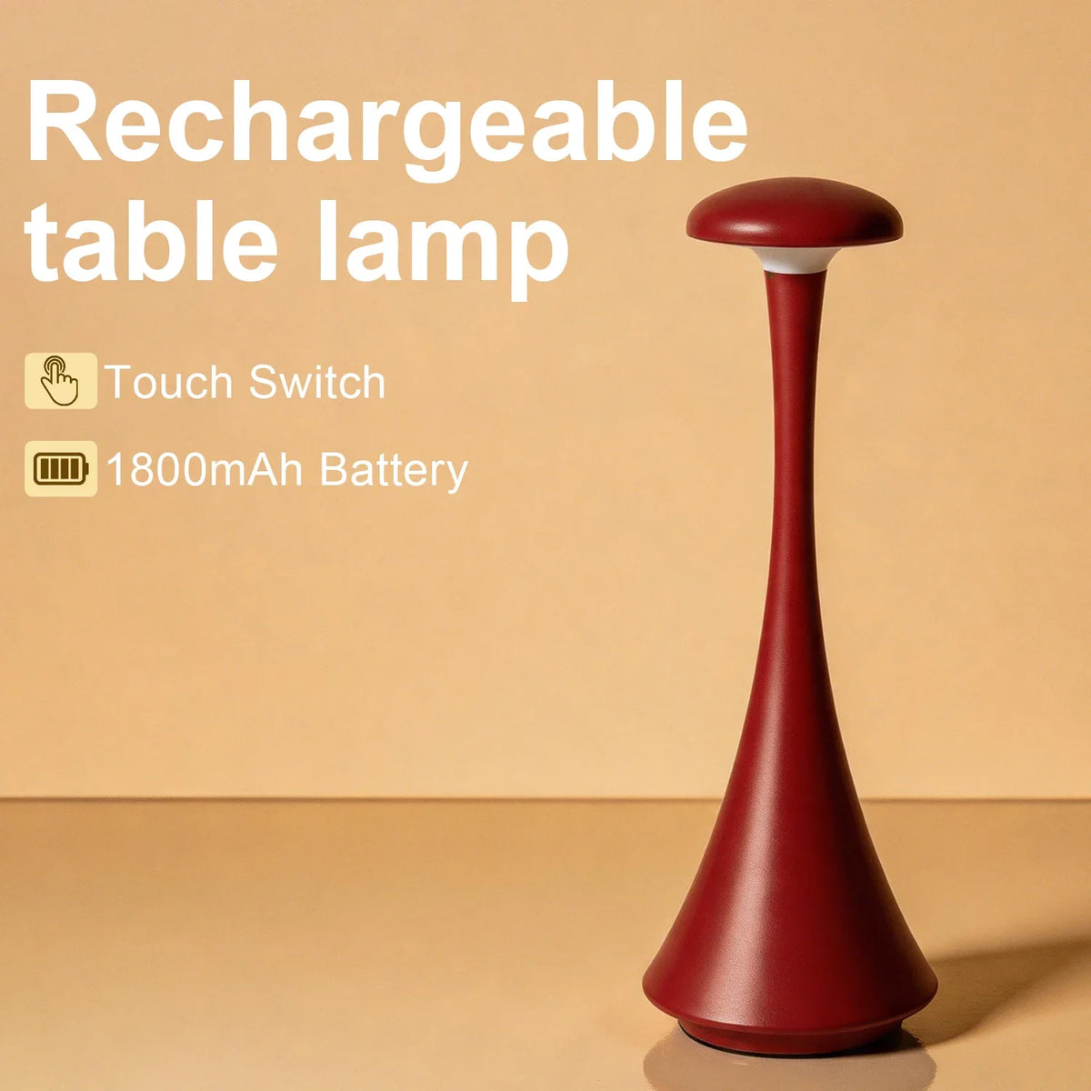 Lampe de bureau sans fil champignon rechargeable à commande tactile