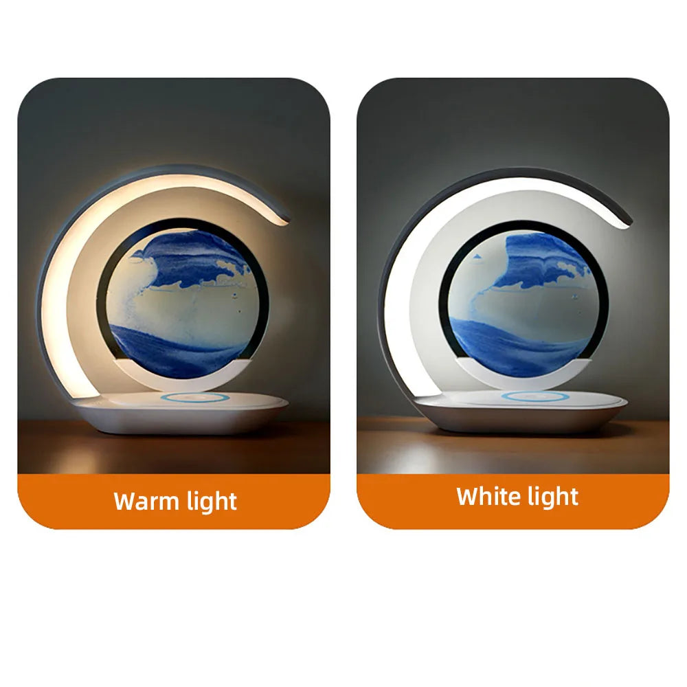 Lampe de bureau sans fil à sable mouvant avec chargeur à induction