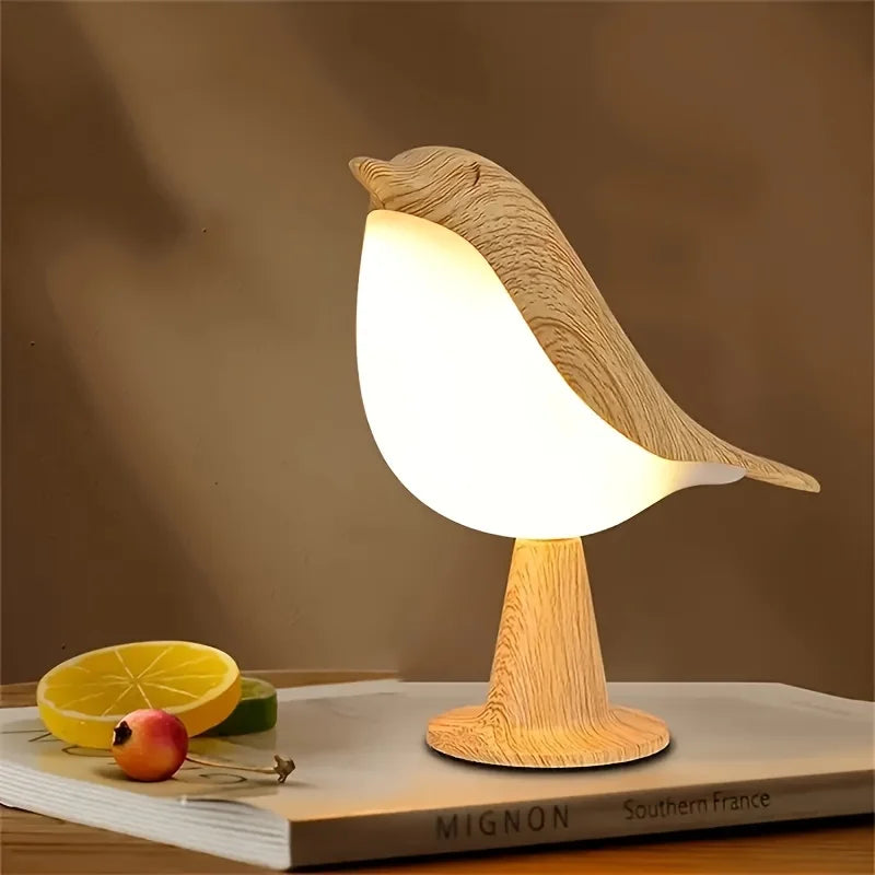 Lampe de bureau sans fil oiseau effet bois